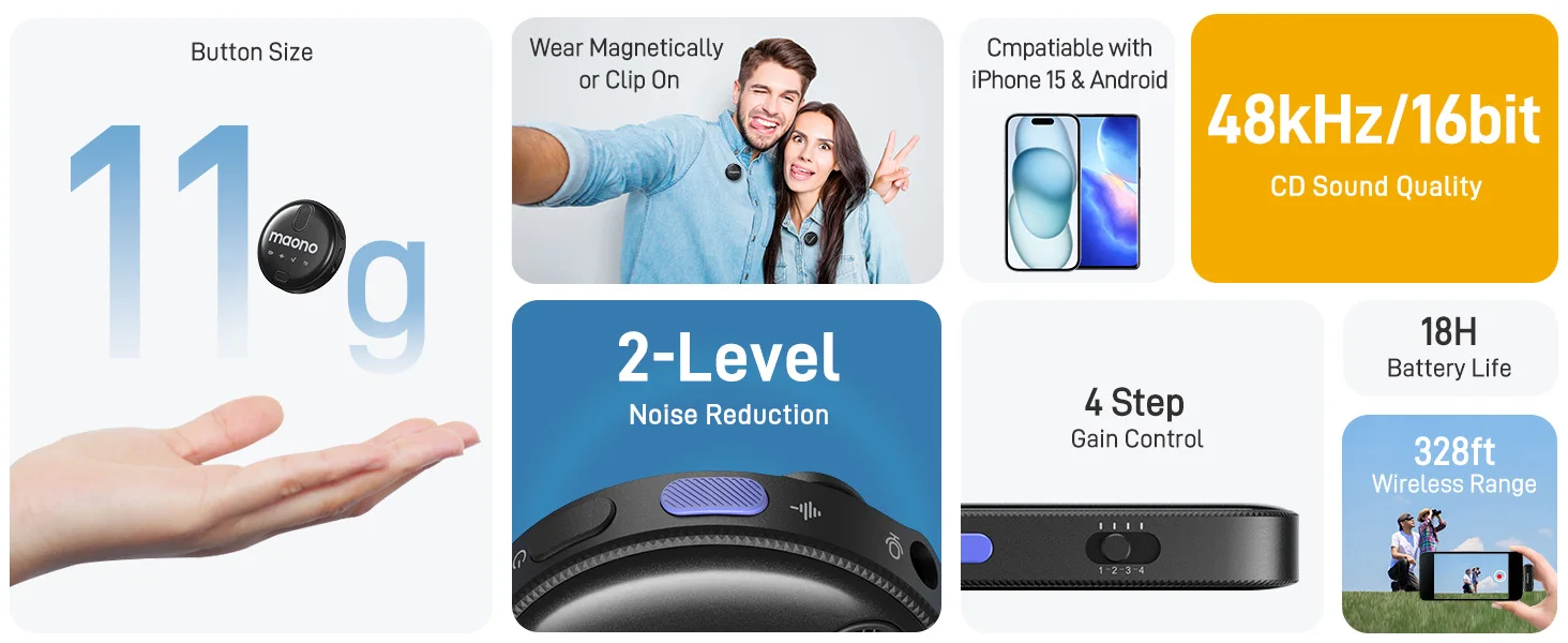 MAONO-Wireless Lavalier Microphone, Lapel Mic, Noise Reduction, Fit for iPhone 15,Android,USB C,TikTok,Streaming,Vlog, WM620 PC2 MAONO-Wireless Lavalier Microphone, Lapel Mic, Noise Reduction, Fit for iPhone 15,Android,USB C,TikTok,Streaming,Vlog, WM620 PC2