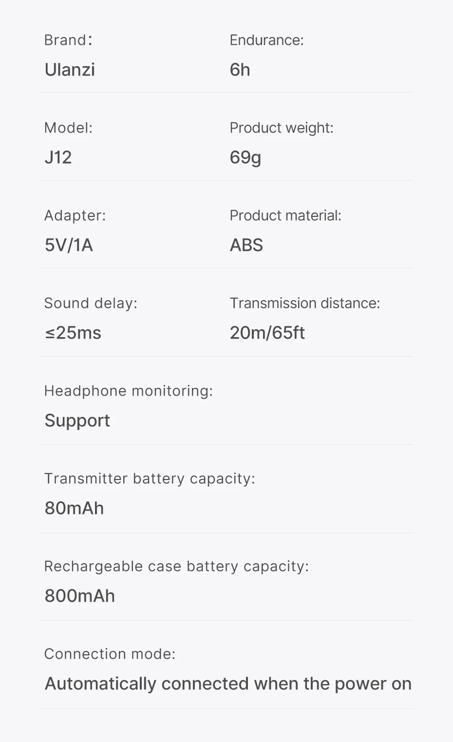 Ulanzi J12 Wireless Lavalier Microphone System Audio Video Recording Microphone Mini Mic for iPhone Android Live Broadcast