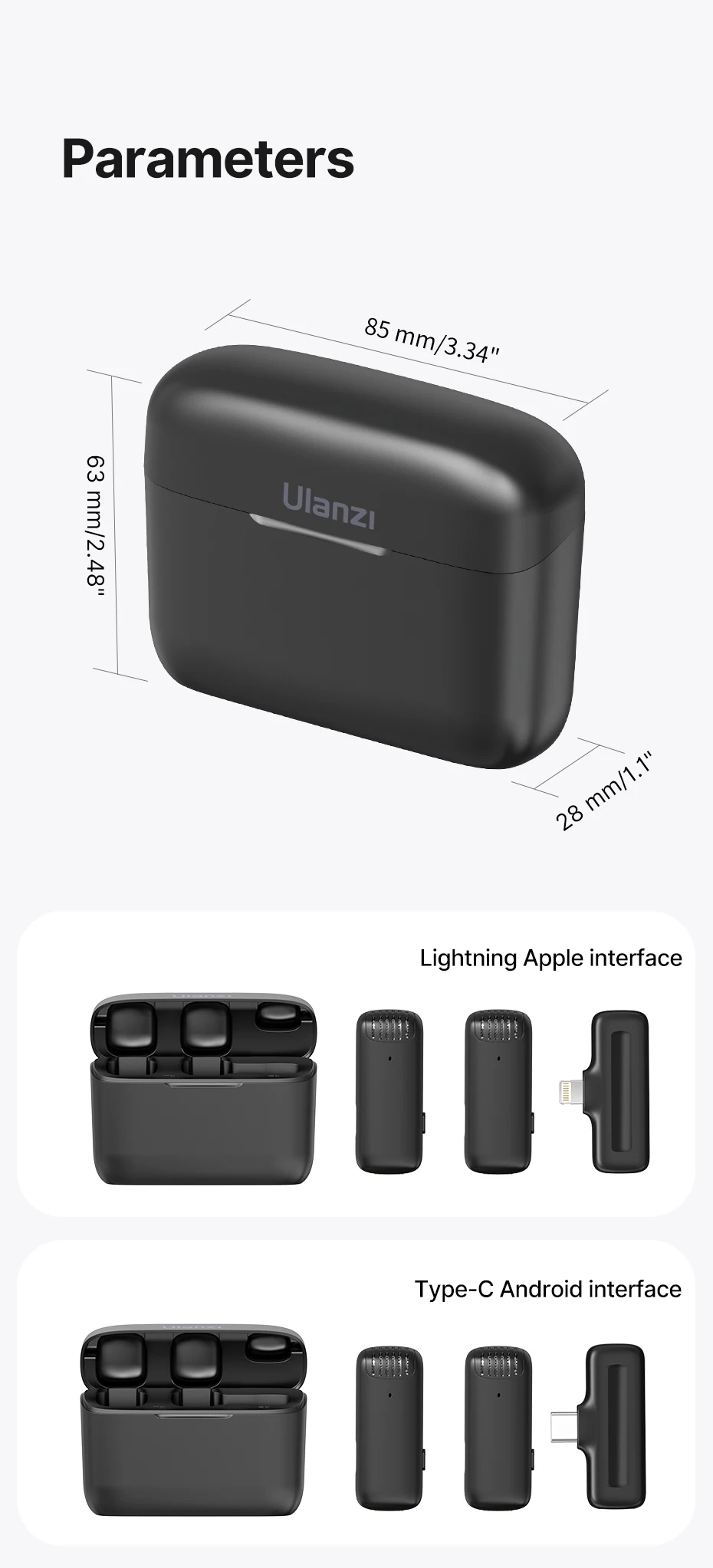 Ulanzi J12 Wireless Lavalier Microphone System Audio Video Recording Microphone Mini Mic for iPhone Android Live Broadcast