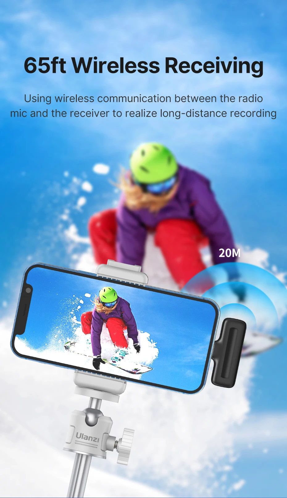 Ulanzi J12 Wireless Lavalier Microphone System Audio Video Recording Microphone Mini Mic for iPhone Android Live Broadcast