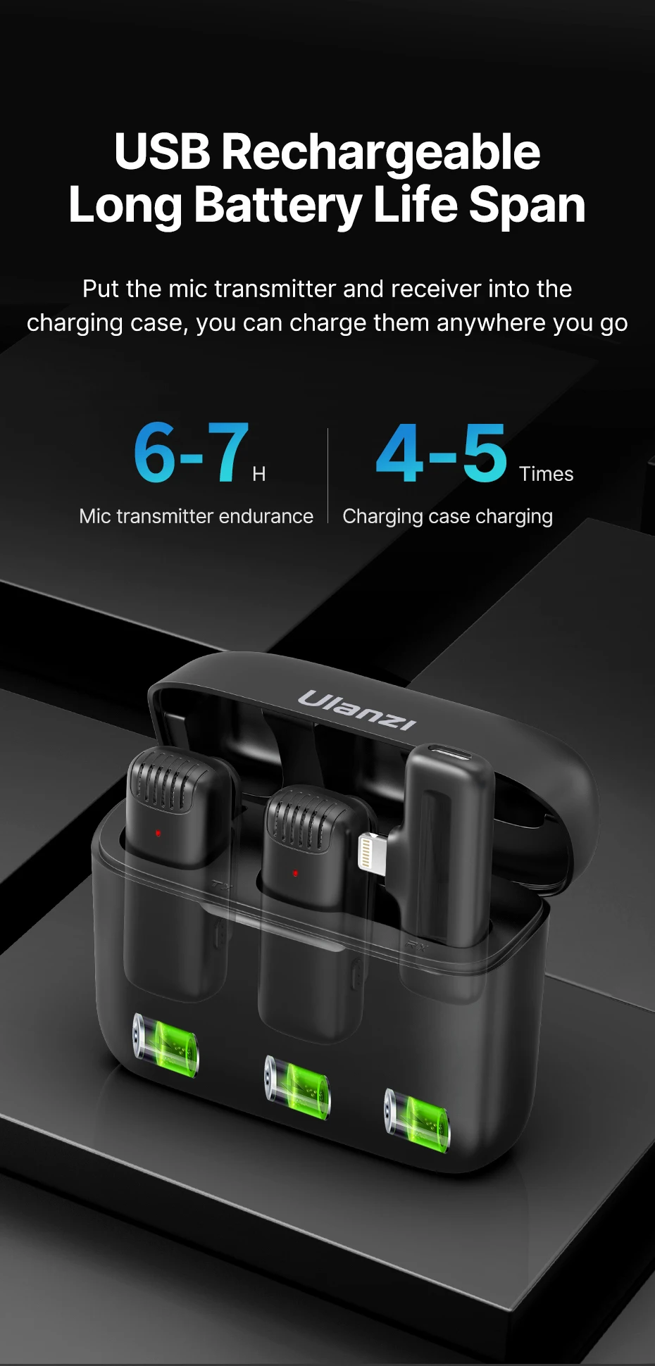 Ulanzi J12 Wireless Lavalier Microphone System Audio Video Recording Microphone Mini Mic for iPhone Android Live Broadcast
