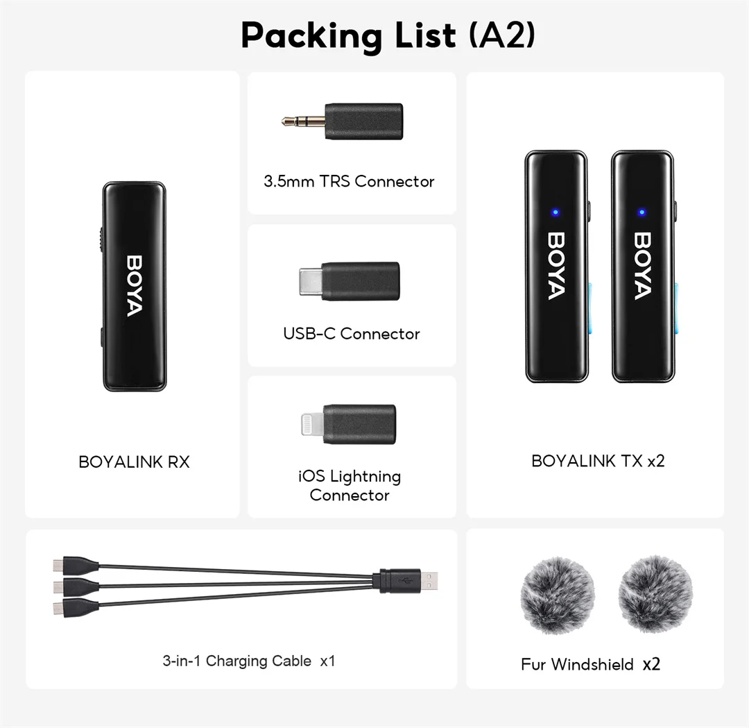 BOYA BOYALINK A Wireless Lavalier Microphone for iPhone iPad Android Phones Type C DSLR Camera Youtube Live Streaming Recording