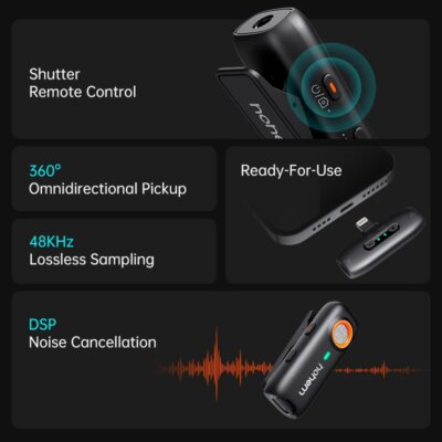 Hohem MIC-01 wireless Lavalier Microphone, Noise Canceling Recording, 20 hours battery life, for iPhone, Android, Live Streaming - Image 2