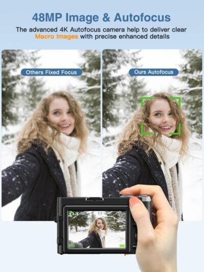 4K Digital Camera for Photography and Video Autofocus Anti-Shake 48MP Compact Vlogging Camera 3'' 180° Flip Screen with Flash - Image 3