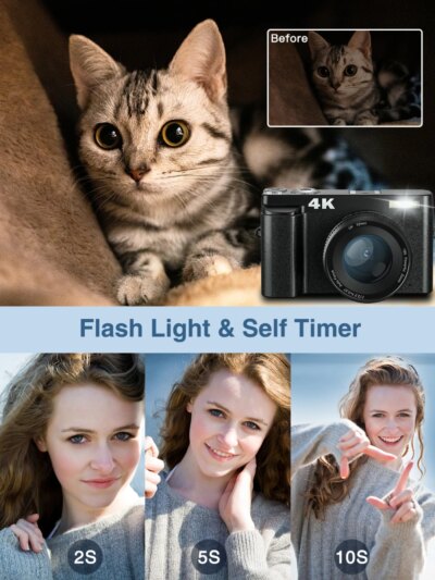 4K Digital Camera for Photography and Video Autofocus Anti-Shake 48MP Compact Vlogging Camera 3'' 180° Flip Screen with Flash - Image 4