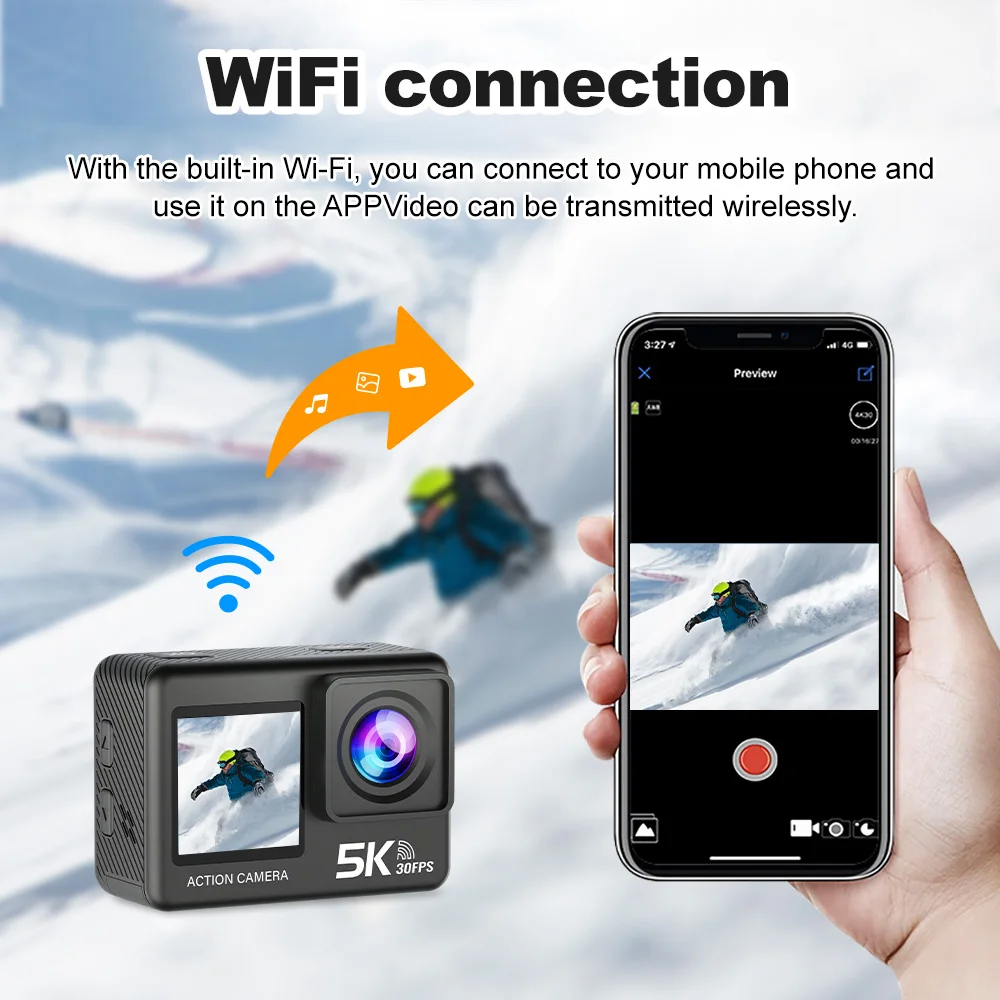 5K Action Camera 4K60FPS 2.0 Inch Touch Screen Wi-Fi 170° Wide Angle 30M Waterproof Helmet Video Recording Sports Cameras 5K Action Camera 4K60FPS 2.0 Inch Touch Screen Wi-Fi 170° Wide Angle 30M Waterproof Helmet Video Recording Sports Cameras