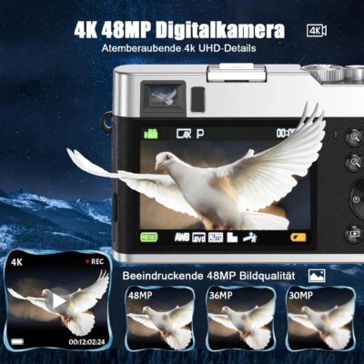 Digital Camera 4K 48MP UHD Camera 16X Digital Zoom Compact Camera with Rotating Dashboard and viewfinder 32GB Card - Image 2