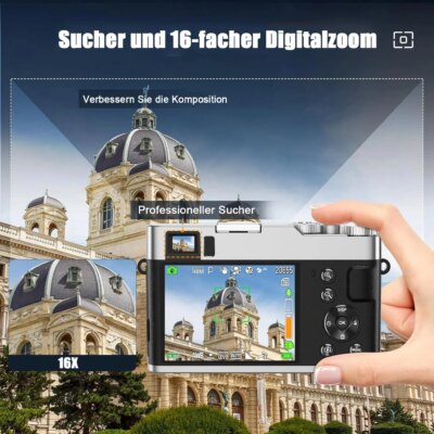 Digital Camera 4K 48MP UHD Camera 16X Digital Zoom Compact Camera with Rotating Dashboard and viewfinder 32GB Card - Image 5