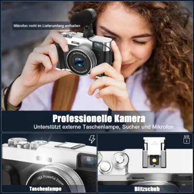 Digital Camera 4K 48MP UHD Camera 16X Digital Zoom Compact Camera with Rotating Dashboard and viewfinder 32GB Card - Image 6