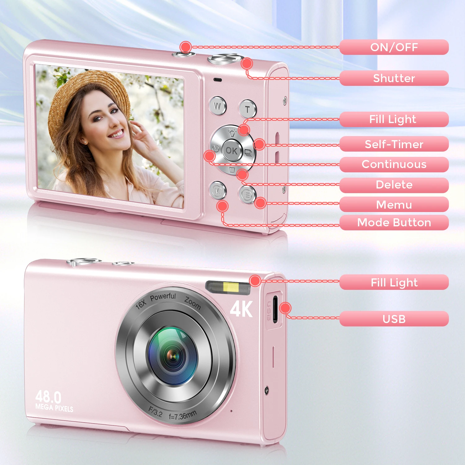 4K Digital Camera Autofocus Vlogging Camera HD 48MP with 2.8