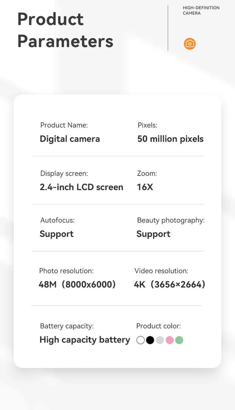 Xiaomi 4K Digital Camera 50MP 16X Student Camera Outdoor Anti-Shake Digital Video Camera Flash Video Recorder Small Video Camera