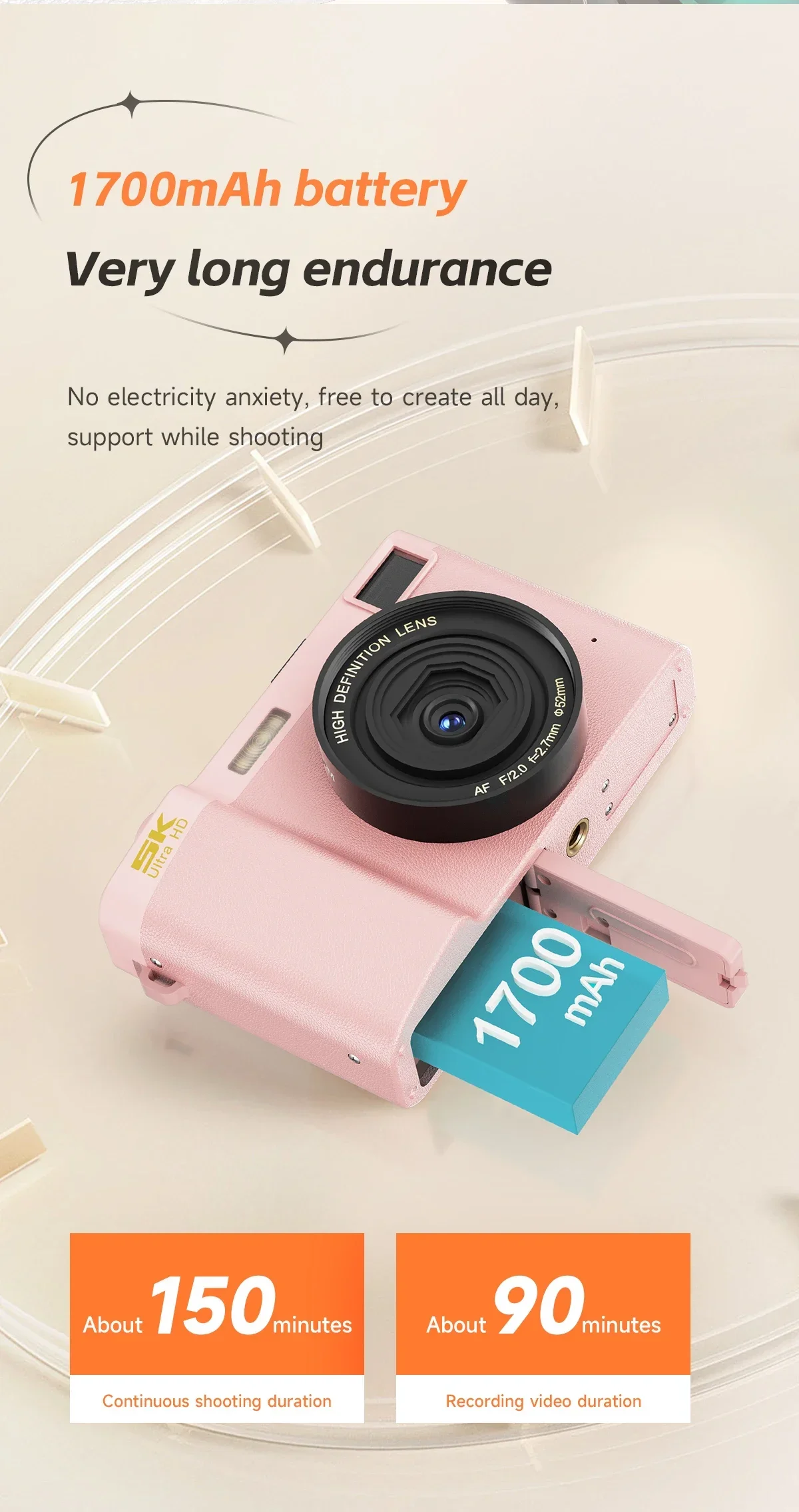 5K Professional Digital Camera WIFI Webcam Wide Angle Digital Zoom 64MP Camcorder Photography 3 Inch Screen Vlog Video Recorder