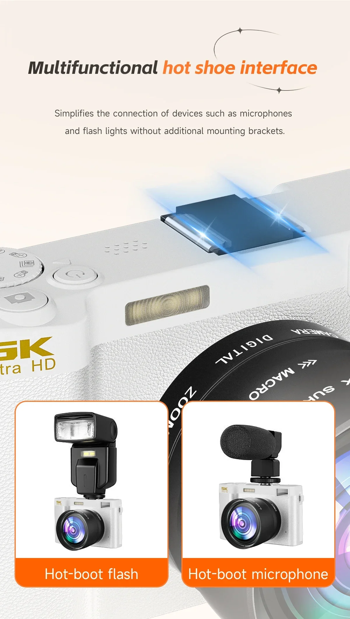 5K Professional Digital Camera WIFI Webcam Wide Angle Digital Zoom 64MP Camcorder Photography 3 Inch Screen Vlog Video Recorder