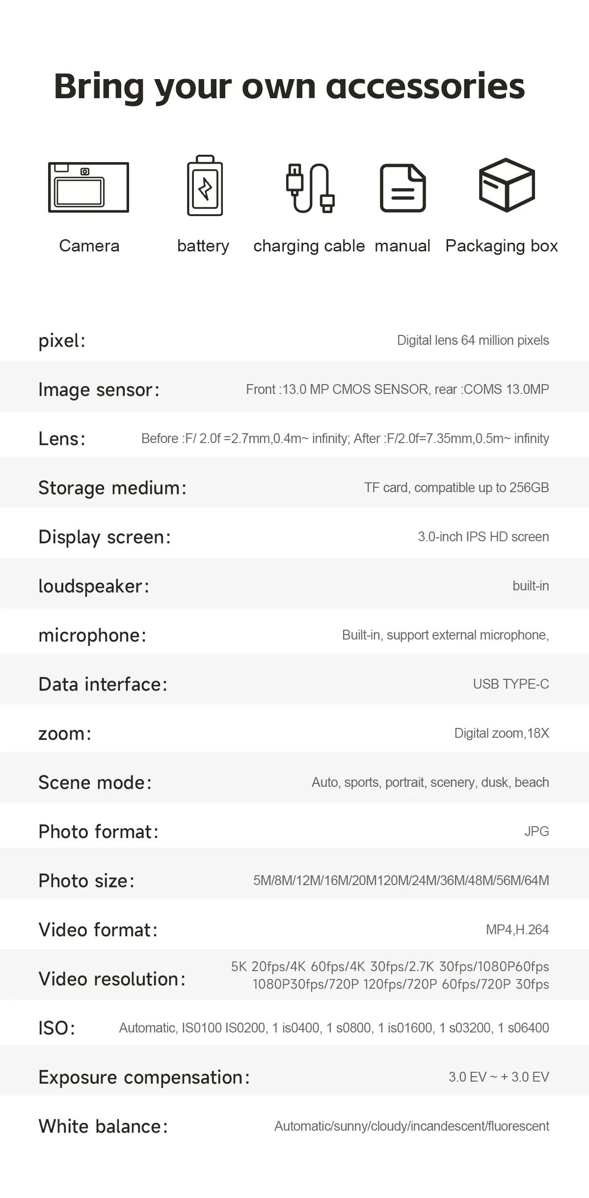 5K Professional Digital Camera WIFI Webcam Wide Angle Digital Zoom 64MP Camcorder Photography 3 Inch Screen Vlog Video Recorder