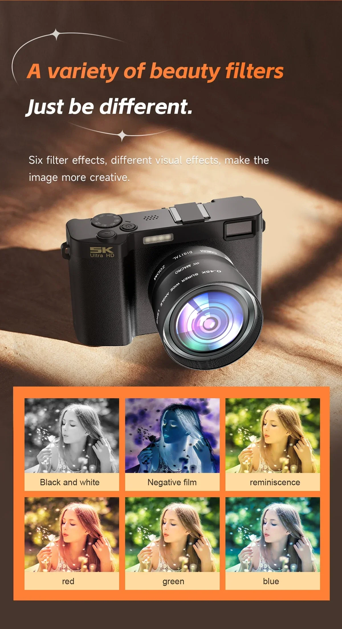 5K Professional Digital Camera WIFI Webcam Wide Angle Digital Zoom 64MP Camcorder Photography 3 Inch Screen Vlog Video Recorder
