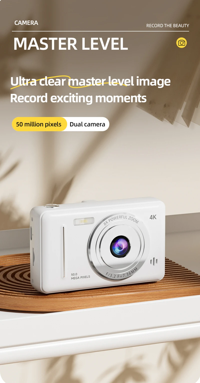 4K Digital Camera 5000W Pixel Retro CCD Portable Card Camera Entry-level Camera Dual Camera Flash 50 Million Pixels Auto Focus