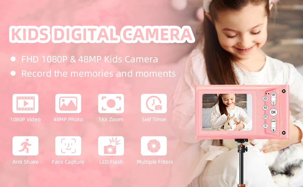 HD 1080P 2.4 inch digital Camera Rechargeable Cameras with 16x Zoom Compact Camera 48MP Cameras for kids Beginner Camera