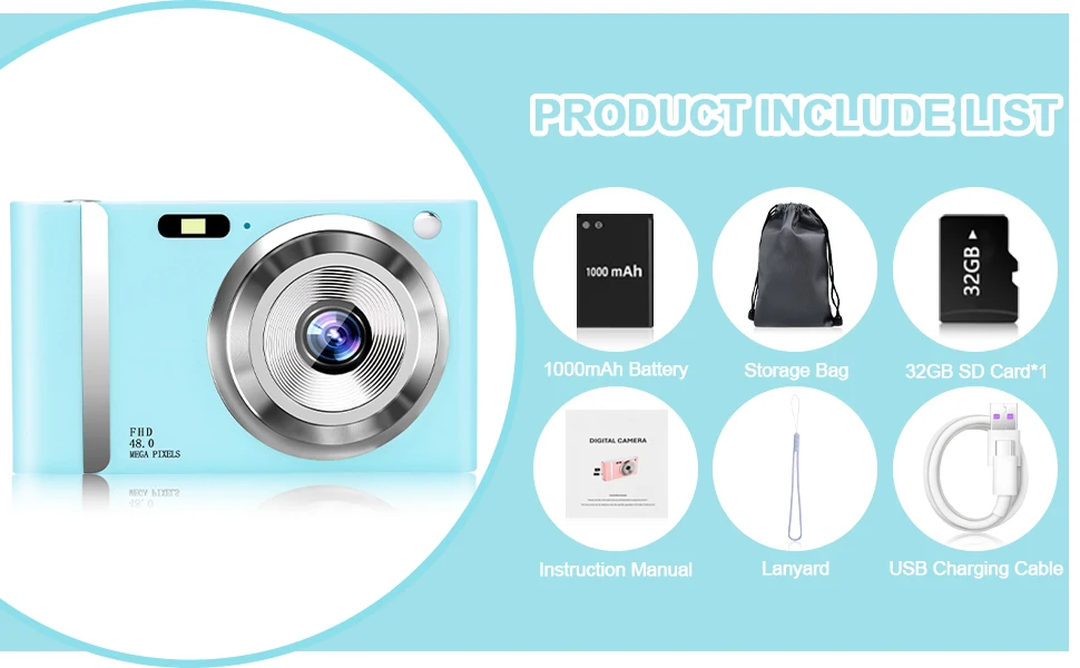 HD 1080P 2.4 inch digital Camera Rechargeable Cameras with 16x Zoom Compact Camera 48MP Cameras for kids Beginner Camera