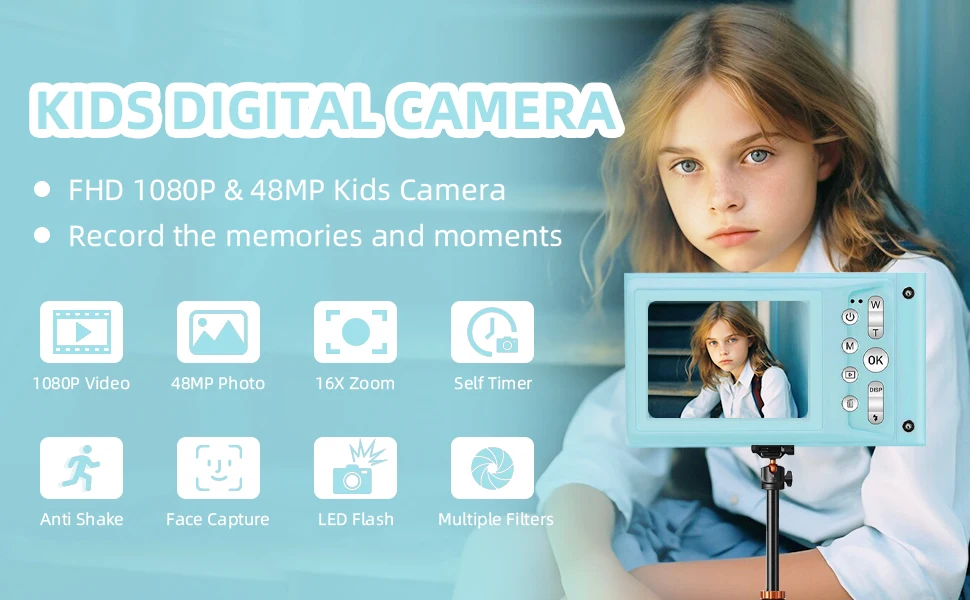 HD 1080P 2.4 inch digital Camera Rechargeable Cameras with 16x Zoom Compact Camera 48MP Cameras for kids Beginner Camera