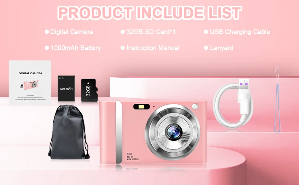 HD 1080P 2.4 inch digital Camera Rechargeable Cameras with 16x Zoom Compact Camera 48MP Cameras for kids Beginner Camera