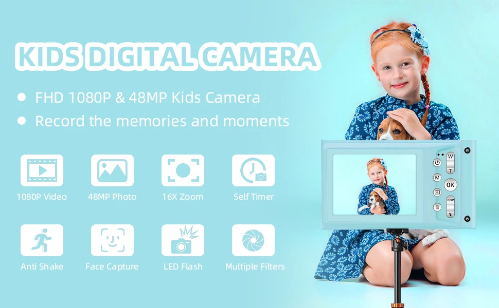 HD 1080P 2.4 inch digital Camera Rechargeable Cameras with 16x Zoom Compact Camera 48MP Cameras for kids Beginner Camera