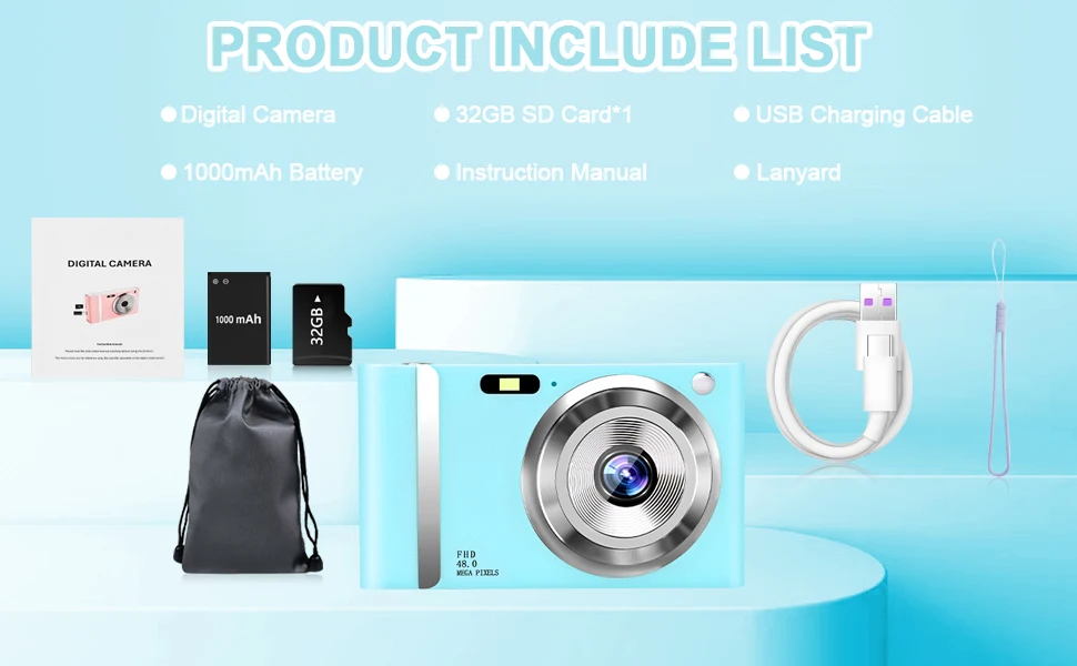 HD 1080P 2.4 inch digital Camera Rechargeable Cameras with 16x Zoom Compact Camera 48MP Cameras for kids Beginner Camera