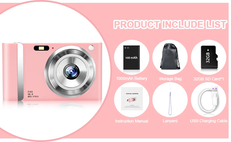HD 1080P 2.4 inch digital Camera Rechargeable Cameras with 16x Zoom Compact Camera 48MP Cameras for kids Beginner Camera