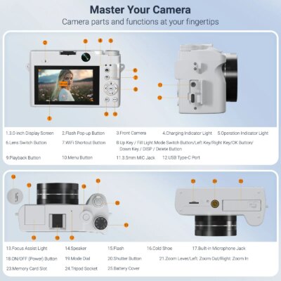 4K Digital Camera - 75MP Front & Rear with Autofocus & Anti-Shake, 3'' Selfie Vlogging Camera, Ultra Bright Flash, 18X Zoom - Image 6