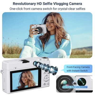 4K Digital Camera - 75MP Front & Rear with Autofocus & Anti-Shake, 3'' Selfie Vlogging Camera, Ultra Bright Flash, 18X Zoom - Image 4