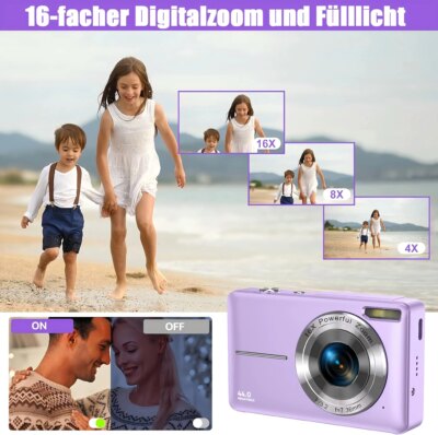 1080P Digital Camera with 32 GB Card Kids Compact Digital Camera 44 MP 16x Digital Zoom 2.4 Inch Screen Purple - Image 2