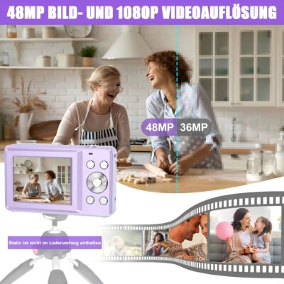 1080P Digital Camera with 32 GB Card Kids Compact Digital Camera 44 MP 16x Digital Zoom 2.4 Inch Screen Purple - Image 4