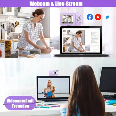 1080P Digital Camera with 32 GB Card Kids Compact Digital Camera 44 MP 16x Digital Zoom 2.4 Inch Screen Purple - Image 3