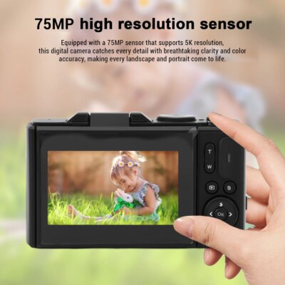Digital Camera Smile Detection Mirrorless Camera 18X Digital Zoom Autofocus 5K 75MP HD 3 Inch Screen with USB Cable for Travel - Image 4