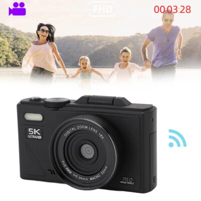 Digital Camera Smile Detection Mirrorless Camera 18X Digital Zoom Autofocus 5K 75MP HD 3 Inch Screen with USB Cable for Travel