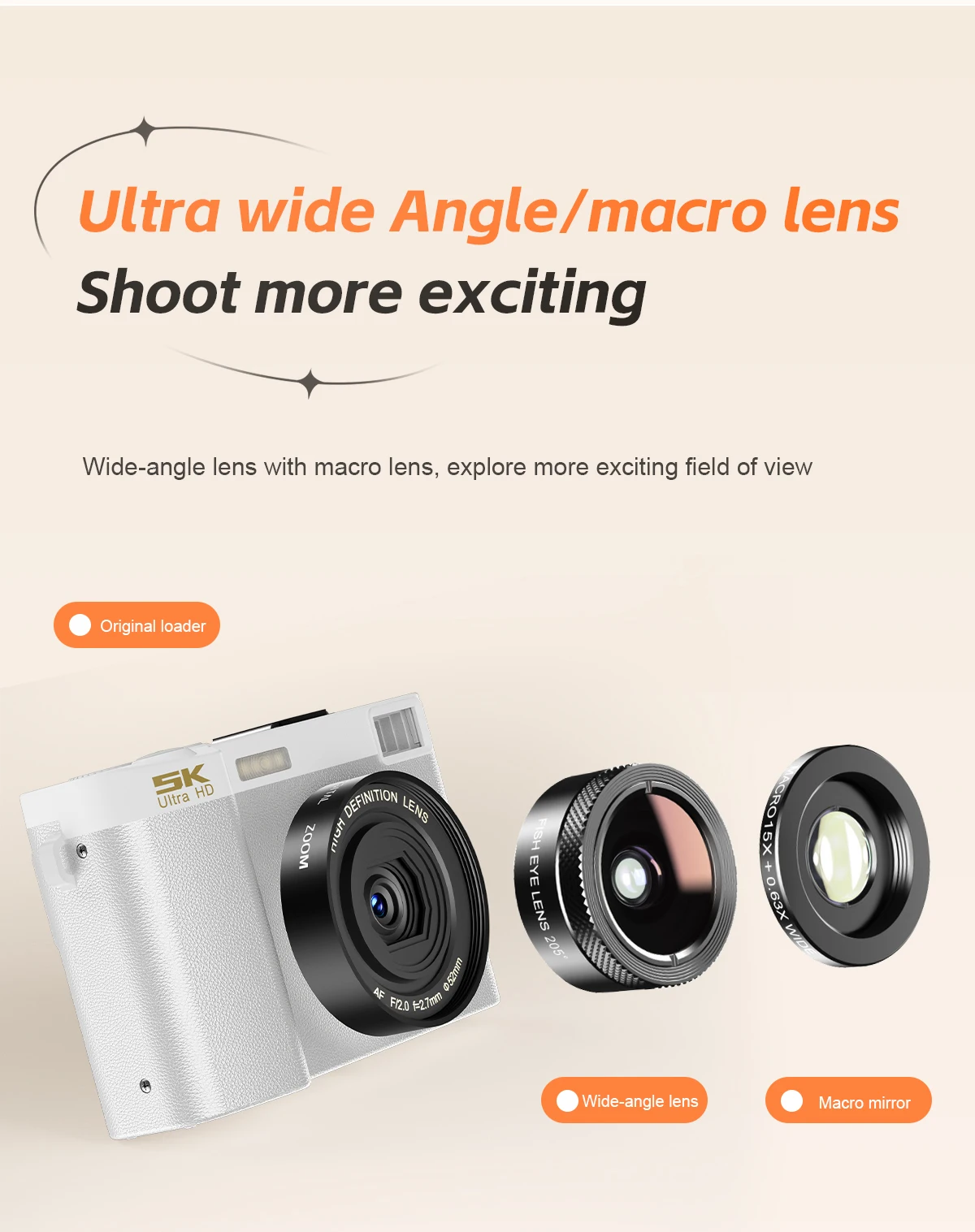 5K Professional Digital Camera WIFI Webcam Wide Angle Digital Zoom 64MP Camcorder Photography 3 Inch Screen Vlog Video Recorder