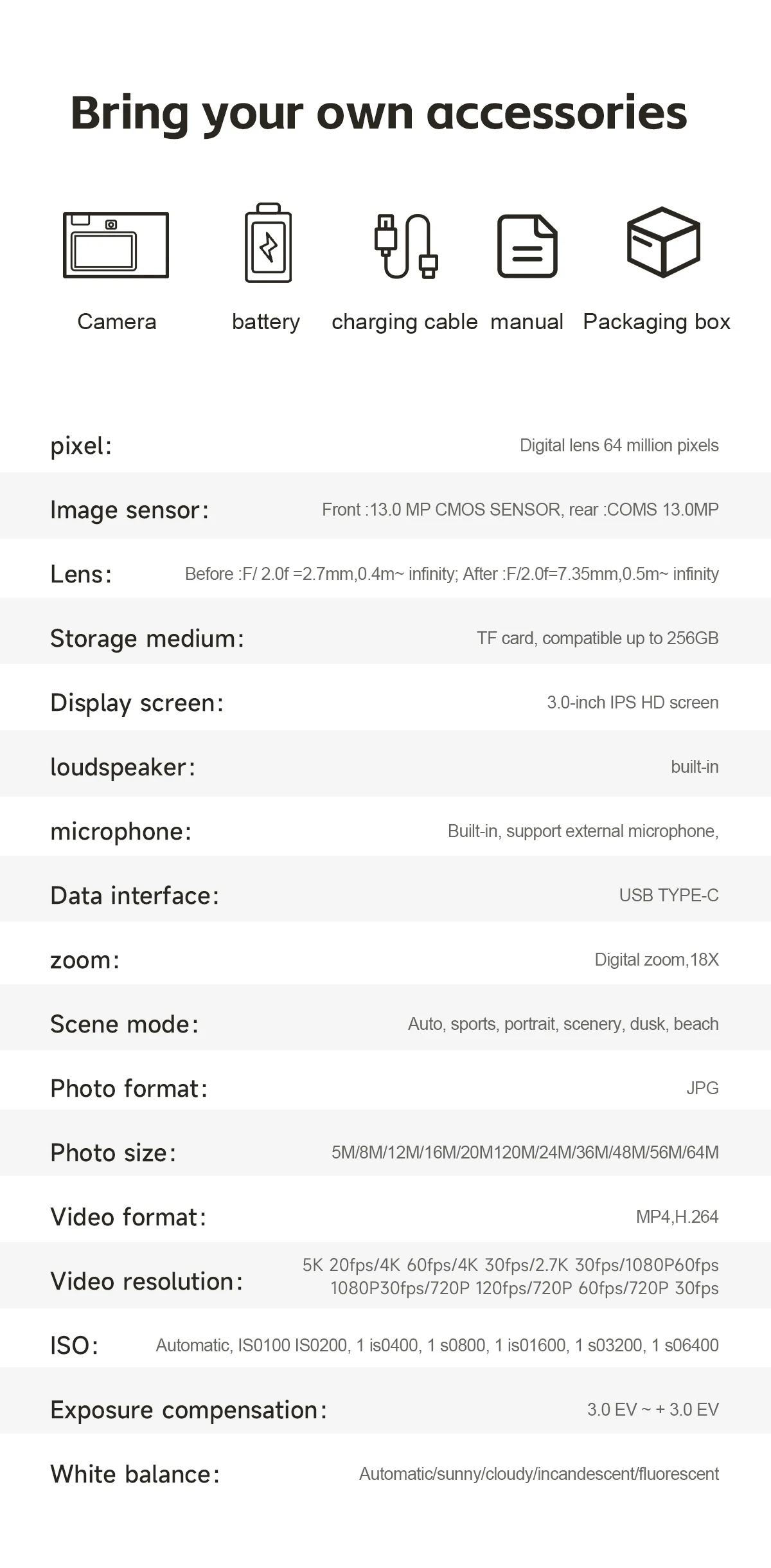 5K Professional Digital Camera WIFI Webcam Wide Angle Digital Zoom 64MP Camcorder Photography 3 Inch Screen Vlog Video Recorder