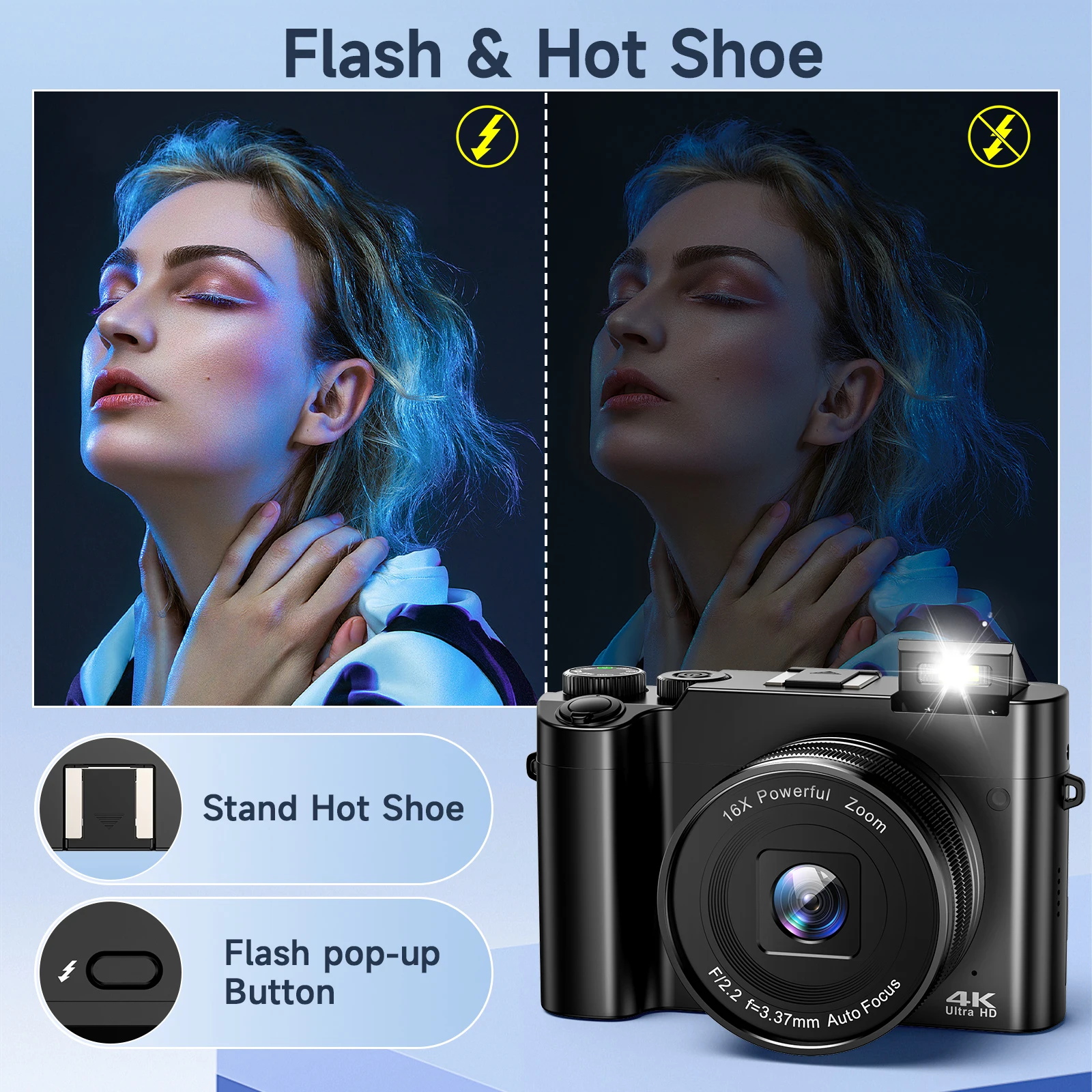 4K Digital Camera for Photography and Video Autofocus 48MP Vlogging Camera 3'' 180° Flip Screen with Flash for Christmas gift 4K Digital Camera for Photography and Video Autofocus 48MP Vlogging Camera 3'' 180° Flip Screen with Flash for Christmas gift