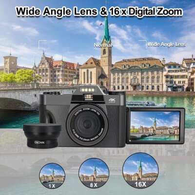 4K Digital Camera for Photography 48MP WiFi Autofocus Compact Video Camera 16X Digital Zoom Anti-Shake Vlog Camera 3"Flip Screen - Image 2
