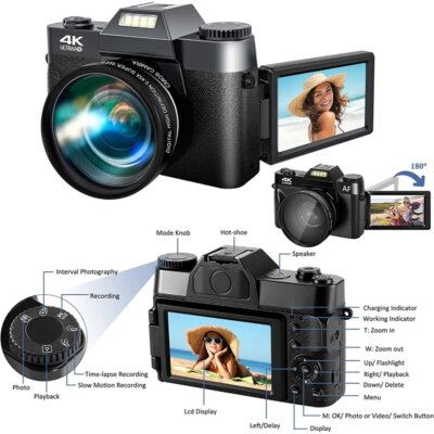 4K Digital Camera for Photography 48MP WiFi Autofocus Compact Video Camera 16X Digital Zoom Anti-Shake Vlog Camera 3"Flip Screen - Image 6