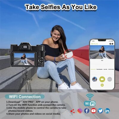4K Digital Camera for Photography 48MP WiFi Autofocus Compact Video Camera 16X Digital Zoom Anti-Shake Vlog Camera 3"Flip Screen - Image 3