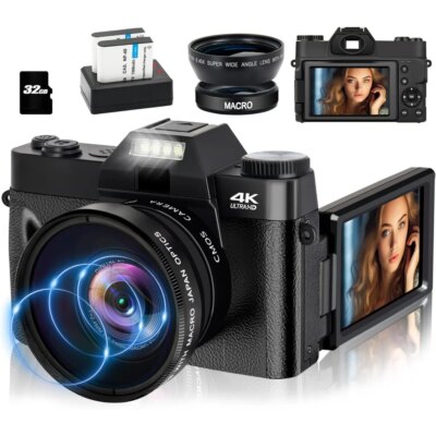 4K Digital Camera for Photography 48MP WiFi Autofocus Compact Video Camera 16X Digital Zoom Anti-Shake Vlog Camera 3"Flip Screen