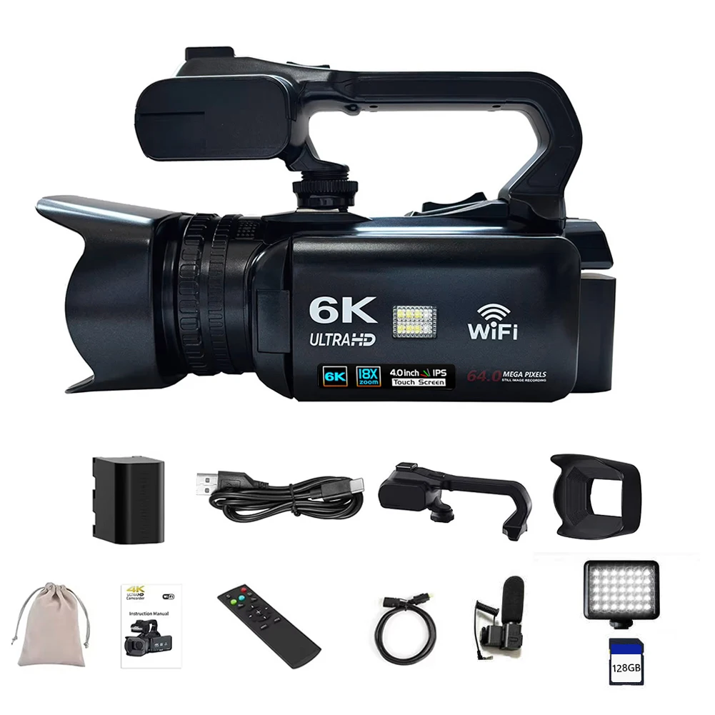 6K Digital Video Camera 64MP 4inch Touch Screen Vlogging Camera 18x Digital Zoom Camcorder for YouTube Live Streaming Vlogging