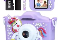 Kids Digital Camera 32MP1080P HD Video with Anti-Fall Silicone Case Birthday Gifts for Boys Girls to Record Travel Daily Life