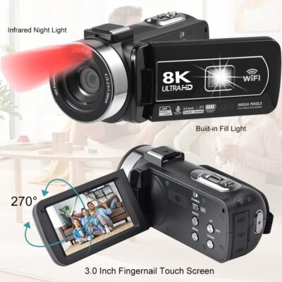 8K Video Camera 64MP Digital Video Camera 18X igital Zoom Camera Recorder 3 Inch LCD Touch Screen Portable Recording Camcorder - Image 6