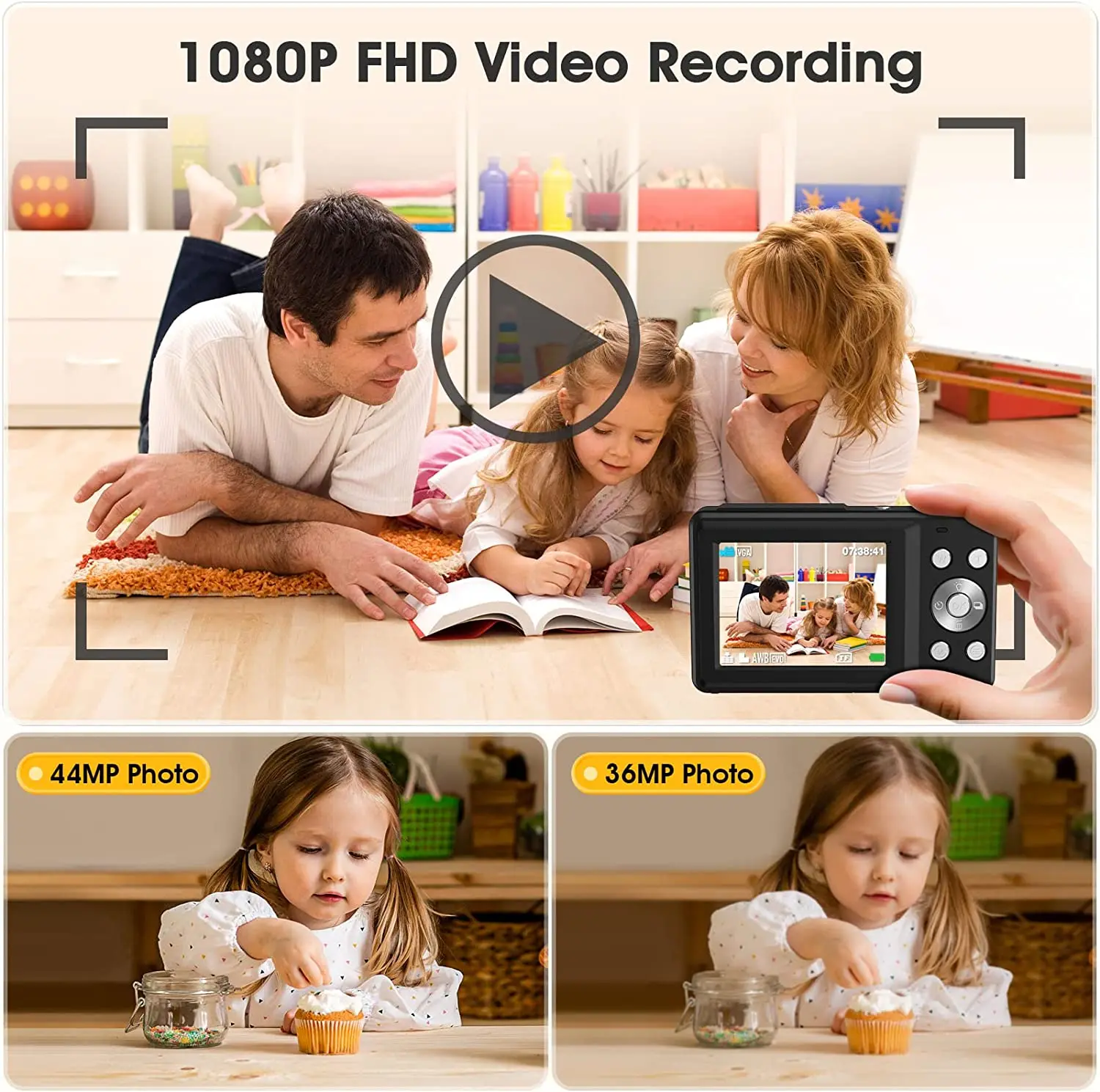 HD 1080P 2.4 inch digital Camera Rechargeable Cameras with 16x Zoom Compact Camera 44MP Cameras for kids Beginner Camera HD 1080P 2.4 inch digital Camera Rechargeable Cameras with 16x Zoom Compact Camera 44MP Cameras for kids Beginner Camera
