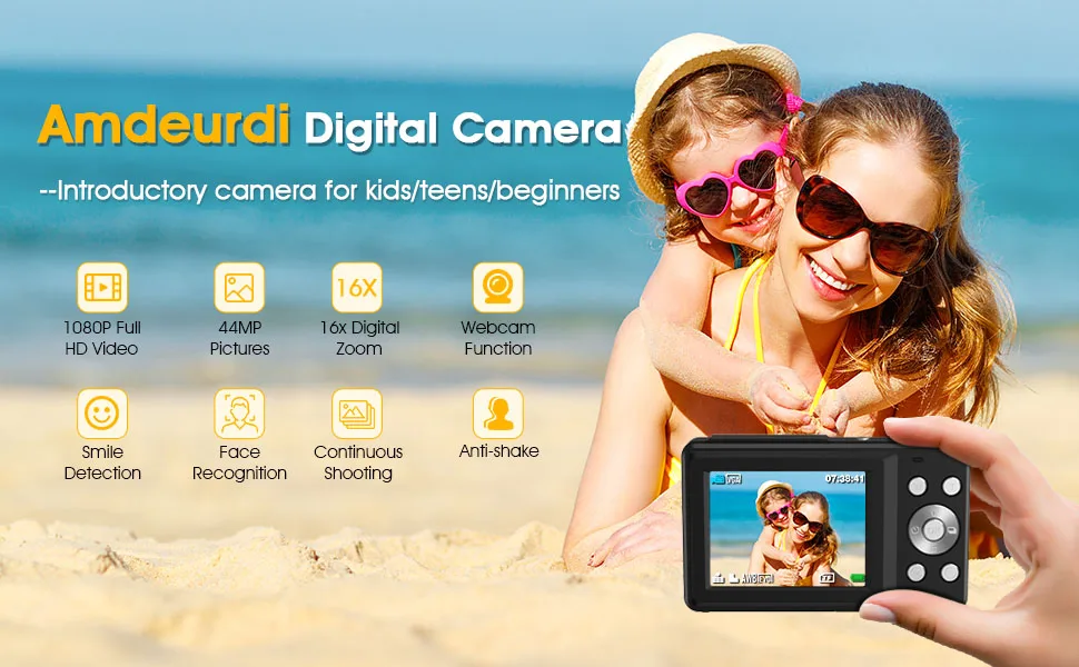 HD 1080P 2.4 inch digital Camera Rechargeable Cameras with 16x Zoom Compact Camera 44MP Cameras for kids Beginner Camera HD 1080P 2.4 inch digital Camera Rechargeable Cameras with 16x Zoom Compact Camera 44MP Cameras for kids Beginner Camera