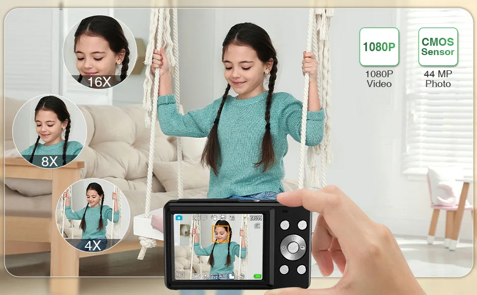 HD 1080P 2.4 inch digital Camera Rechargeable Cameras with 16x Zoom Compact Camera 44MP Cameras for kids Beginner Camera HD 1080P 2.4 inch digital Camera Rechargeable Cameras with 16x Zoom Compact Camera 44MP Cameras for kids Beginner Camera