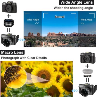 48MP Digital Photography Camera 4K WIFI Web Camcorder Vintage Vlog Video Recorder YouTube 16X Digital Zoom Camera 3" Flip Screen - Image 3