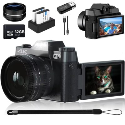 48MP Digital Photography Camera 4K WIFI Web Camcorder Vintage Vlog Video Recorder YouTube 16X Digital Zoom Camera 3" Flip Screen