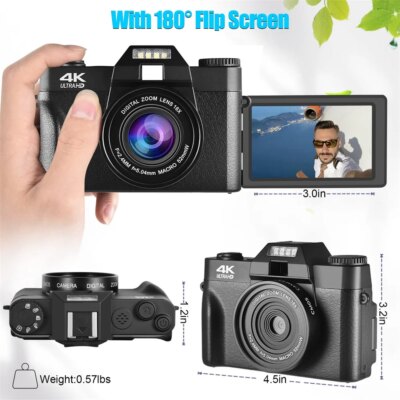 48MP Digital Photography Camera 4K WIFI Web Camcorder Vintage Vlog Video Recorder YouTube 16X Digital Zoom Camera 3" Flip Screen - Image 2